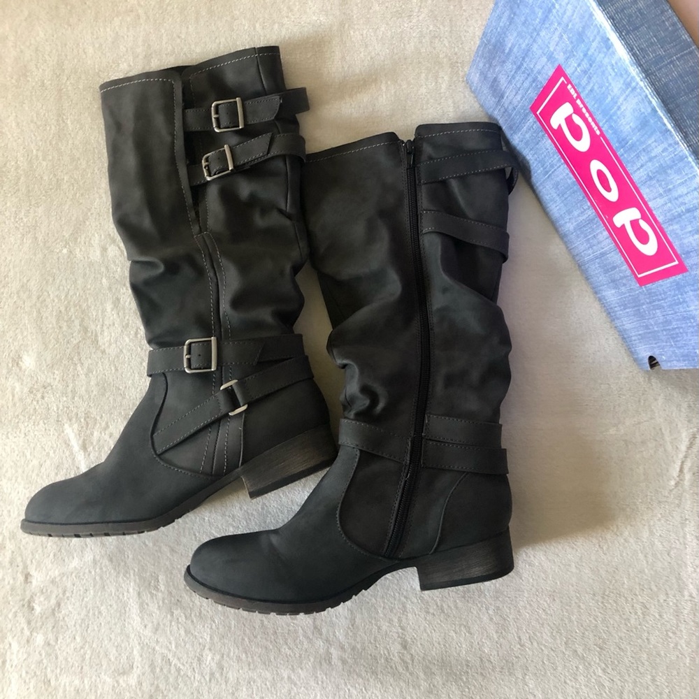 NWOT Pop Heights knee high boots in gray.